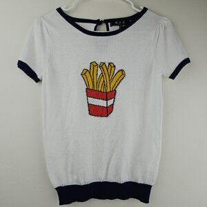 MAK SWEATER Womens S French Fry Shirt Top Graphic Print Food Cute Short Sleeve
